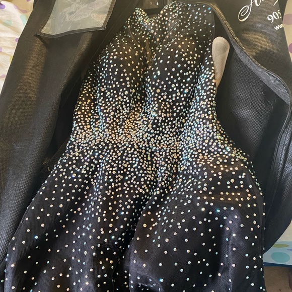 Black prom dress | Ball Gown | A line | Illusion neckline | Sweetheart neckline - Picture 2 of 3